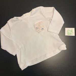 Zara 6-9m White Long Sleeve Tee with Striped Pocket